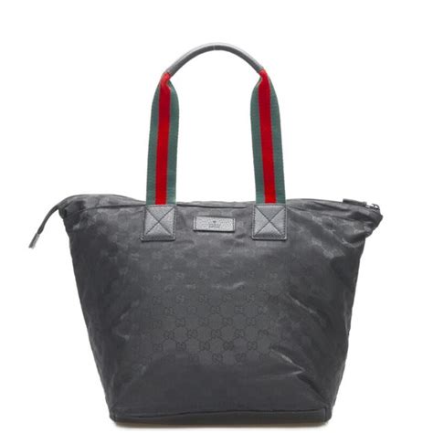 gucci 131231|GUCCI Tote Bag GG Nylon 131231 Leather Black Women's.